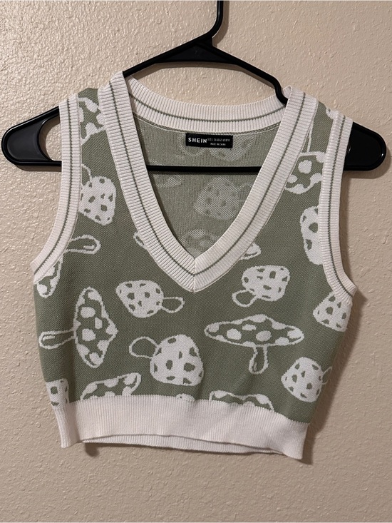 SHEIN Tops - SHEIN Mushroom Print Sweater Vest size L Crop Top